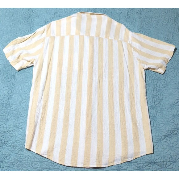 Billy Aloha Short Sleeve Rayon/Linen Striped Button-Up XXL Off White Tan USA - Picture 2 of 7